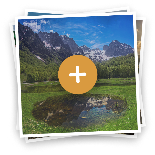 stack of pictures, showing montains and lake in Montenegro